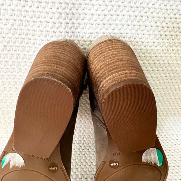 Lucky Brand Taupe Suede Stayci Pointed Toe Cone Heel Ankle Boots 8 NWOB - Picture 11 of 14